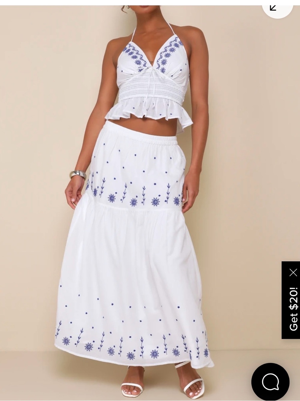 Lulus Summery Aura White Embroidered Cropped Ruffled set